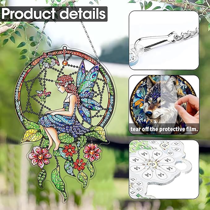 SKRYUIE Girl Hanging Diamond Art Kits for Adults Pendant Suncatcher, Special Shaped Crystal DIY Pearl Diamond Painting Kit, Gift for Mother Spring Summer Window Wreath Decor 7.6 x 5.12 Inch A19