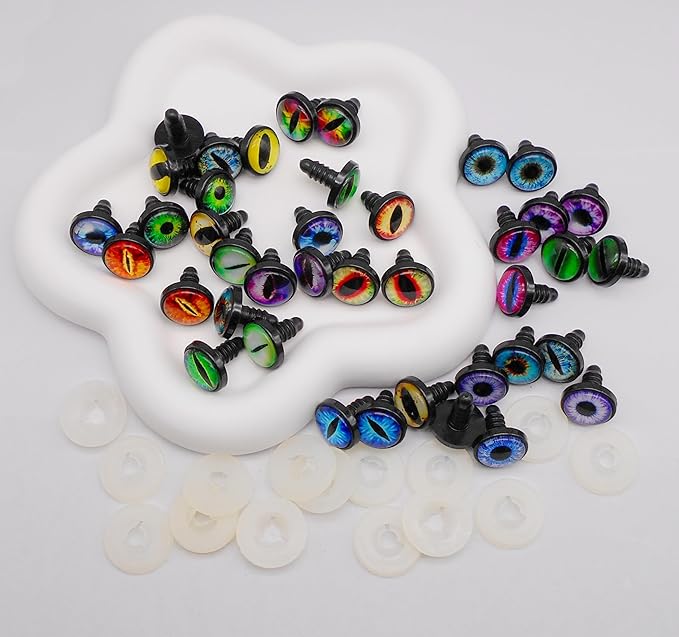 JJGQAZ 16 Pairs Dragon Eye Safety Eyes with Washer for Stuffed Animal Eyes Amigurumi Crochet Toy Craft Eyes for Teddy Bear Doll Making Supplies (24MM)