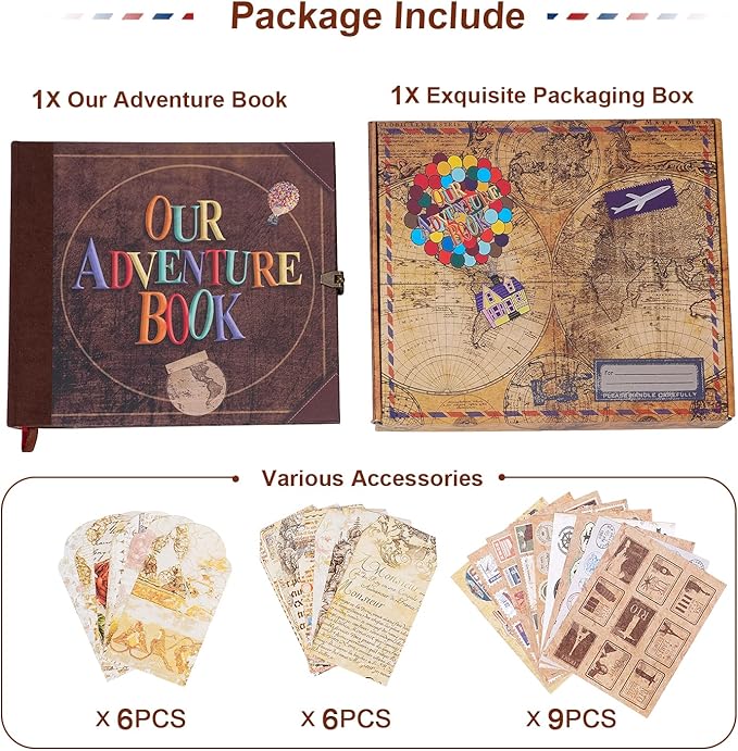 JIMBON Our Adventure Book Scrapbook Photo Album Retro Style Embossed Letter Cover Travel Diary Journal Scrap Book Kit For Couples,Memory Book For Anniversary Wedding
