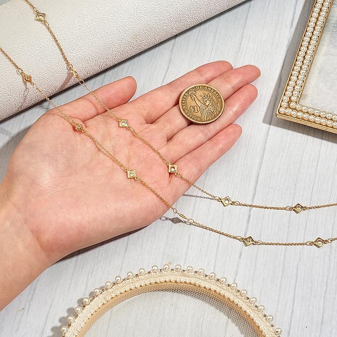 3.28 Feet 1M Clear Cubic Zirconia Rhombus Link Chains Gold Plated Cable Link Chain Unwelded Metal Chain for Jewelry Necklace Making Crafts