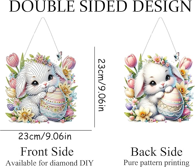 JJFox Diamond Art Hanging Kit for Adult,Special Shaped Rhinestone,DIY Acrylic Diamond Art Painting Window Pendants Home Garden Wall Hanging Kits Hanging Ornament,Double Sided (Easter Bunny)