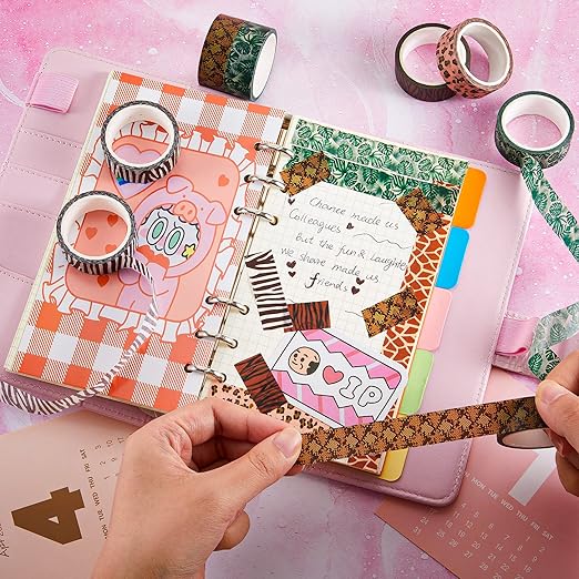 Lewtemi 12 Rolls Wild Animal Print Washi Tape Giraffe Leopard Masking Washi Stickers Adhesive Wrapping Tape Decorative for DIY Art Scrapbooking Craft Planner, 16.4 Ft(15mm)