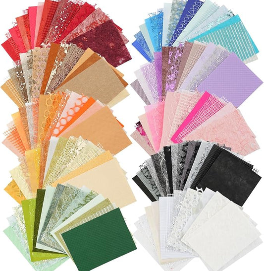 160 Sheets Textured Scrapbook Paper and Mesh Fabric Assorted Set, 10 Color Schemes Mixed Handmade Craft Mulberry Special Paper for Scrapbooking Junk Journaling Supplies, 4.7x6.69 Inch