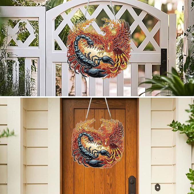 MXJSUA Scorpion and Phoenix Diamond Art Hanging Kits for Adults Beginners, DIY Acrylic Special Shaped Crystal Animals Diamond Gem Art Pendant Drills Painting Ornament for Home Wall Decor and Gift