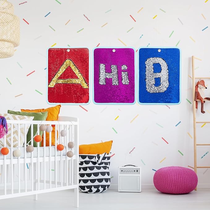 BALAPET 3 Packs Reversible Sequin Fabric Wall Panel for Kids, Sensory Wall Sequin Flip Fabric Mat Wall Hangings Decoration, Fun Toy for Early Learning and Play, 15.7” x 11.8”