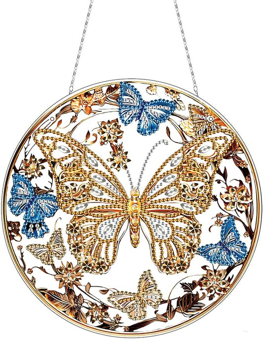 Generic DIY Hanging Diamond Pendant Special Shaped Crystal Diamond Art Painting Ornament Single Sided for Window Home Garden Wall Door Decor-Golden Butterfly