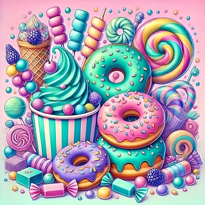 Diamond Art Kits for Adults Dessert, DIY 5D Diamond Painting Kit for Beginners, Full Round Drill Gem Art Dots for Adults, Diamond Dots Paintings Crafts Home Wall Decor 14X14 Inch