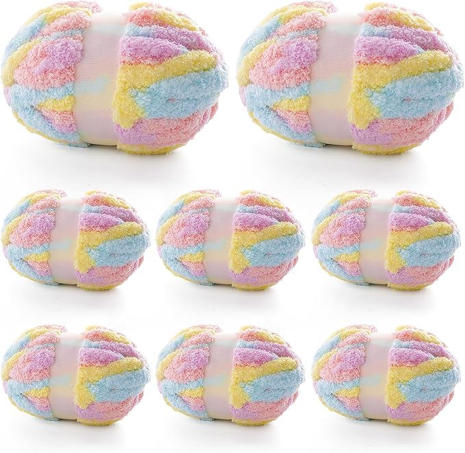 8 Pcs Chunky Yarn for Hand Knitting - Chunky Chenille Yarn for Crocheting - Fluffy Yarn for Crochet - Jumbo Yarn for Hand Knitting 200 yds 61.6 oz of Super Bulky Yarn (Purple-Yellow-Pink-Blue)