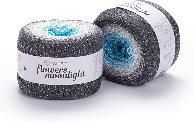 YarnArt Flowers Moonlight – Gradient Cotton Acrylic Yarn with Metallic Lurex, 9.17oz (250g), 1093 Yards – Shiny, Multicolor Cake Yarn for Crochet, Knitting, Shawls & DIY Projects (3251)