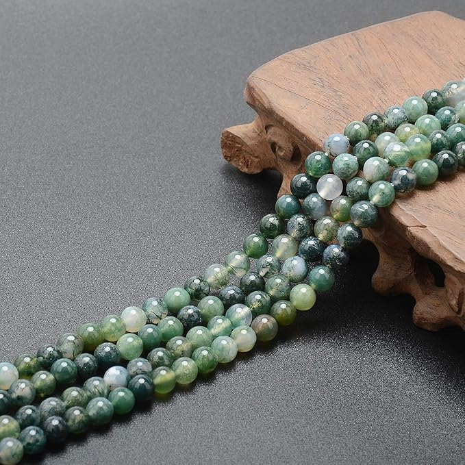 LPBeads 200Pcs Polished 6mm Round Natural Moss Agate Gemstone Loose Beads with Stretch Cord for Jewelry Making Bracelets