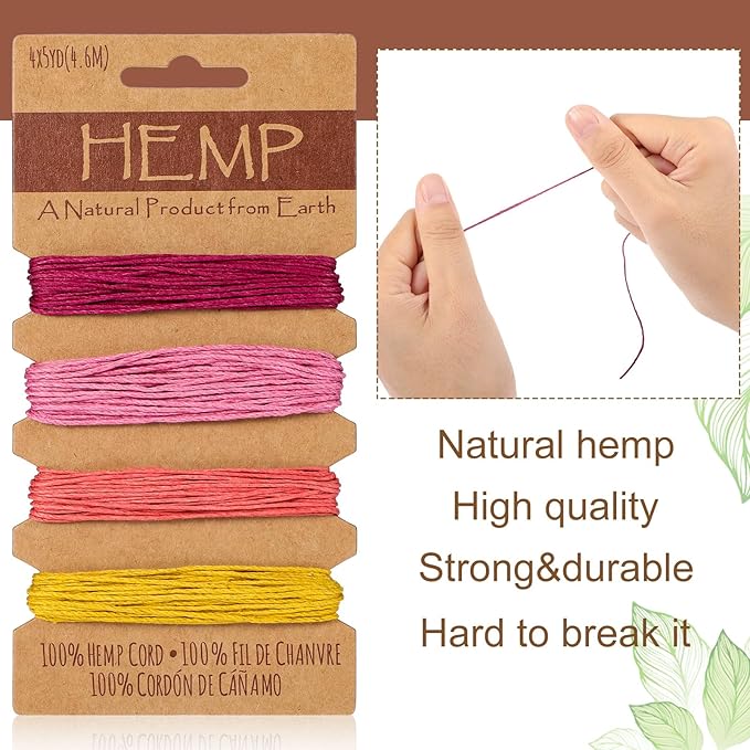 Quelay Hemp Cords Jewelry DIY Making Kits, 16 Pcs 84 Yards Flax String Cord, Natural Twine Rope and 194 Pcs Silver Bracelet Charms for Friendship Bracelet Necklace Making, Keychain Gift Craft Making