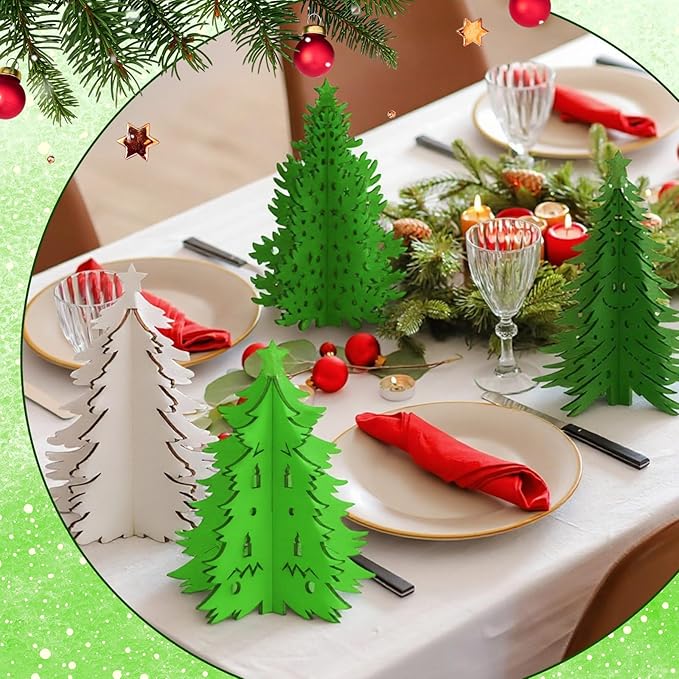 Blosssound 48 Pcs Christmas Craft Set 36 Pcs 3D Wood Tree Cutouts Wooden Unfinished Tree Slices to Paint with 12 Colored Markers for Winter Xmas Xmas DIY Handmade Projects Tiered Tray Decor