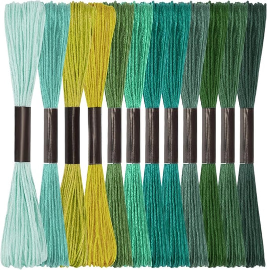 Friendship Bracelet String, 12 Skeins Green Series Cross Stitch Thread, 344.5 Inch Cotton Embroidery Floss, Hand Embroidery Thread for DIY Sewing and Embroidery Crafts Making