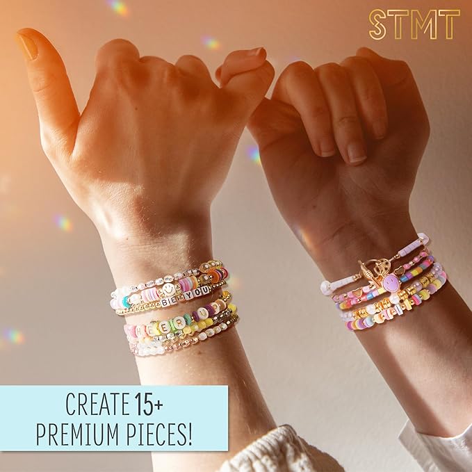 STMT DIY Beaded Jewelry Kit - Makes 15 Premium Pieces, Includes Bracelet Making Supplies, Letter Beads, Enameled Charms, Great Teen Girl Gifts