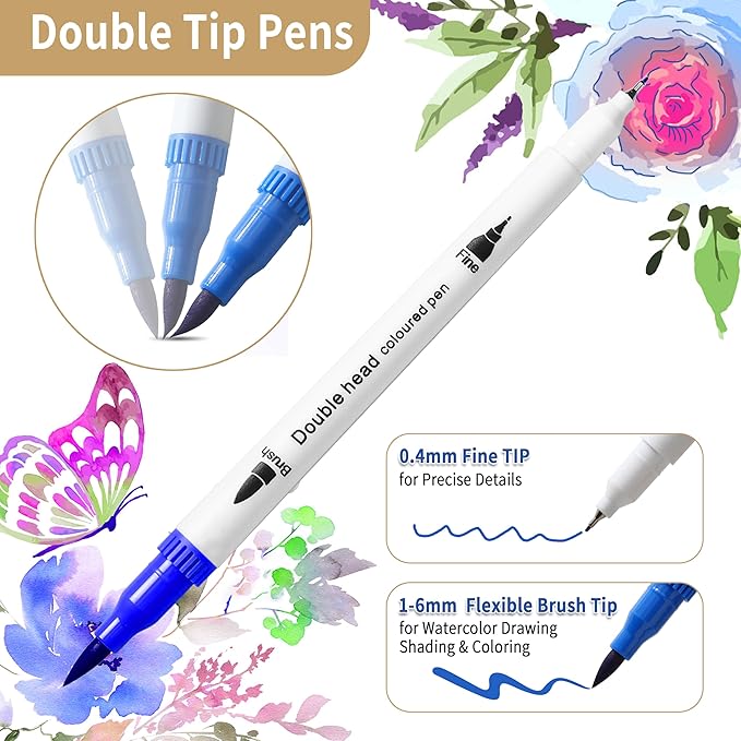 100 Colors Art Markers for Adults,Dual Tip Pens for Adult Illustration, Journaling, Calligraphy - Artist Drawing Supplies,Brush and Fine Pens for Lettering, Manga, Design Sketching