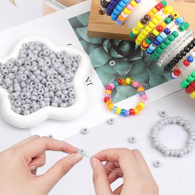 Plastic Pony Beads, 1000 Pcs, 6x9mm, for Bracelet, Hair Braiding, Friendship Bracelets, Jewelry Making (Gray)