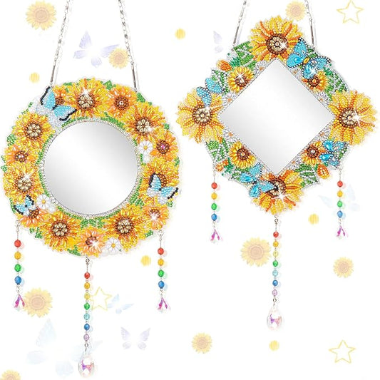 2Pcs Diamond Art Painting Mirror,Special Shaped Crystal DIY Diamond Suncatcher for Beginner Arts Crafts Gifts Home Decor Handmade Gift
