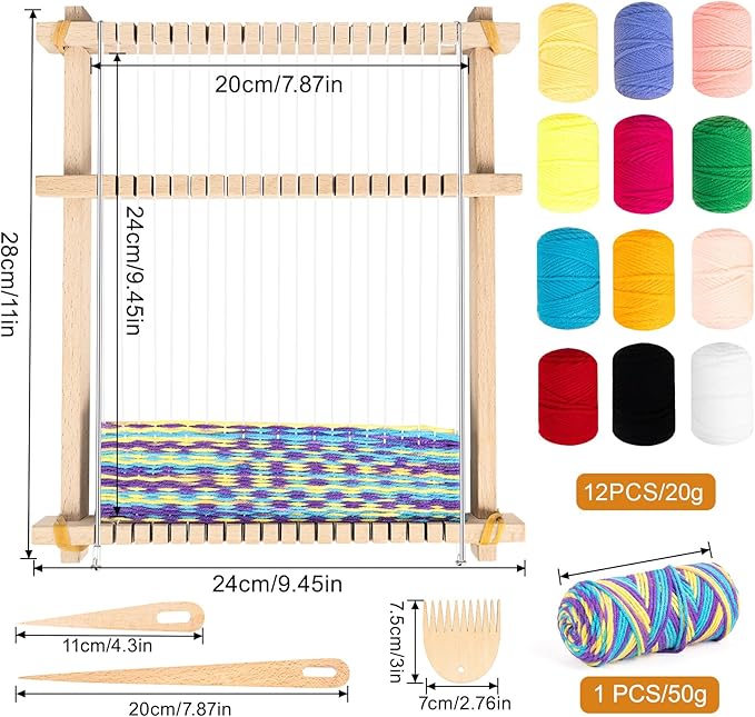 lemonfilter weaving loom kit, 9" x 11" diy hand-knitting loom kit, wooden multi-craft weaving loom tapestry loom large frame for adult and beginners handcraft loom,gift for birthday christmas
