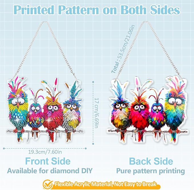 Diamond Art Hanging Kit for Adult, Painting Hanging Ornament Kit, Special Shaped Rhinestone,DIY Acrylic 5D Diamond Art Window Pendants Home Garden Wall Kits Hanging,Double Sided (Birds)