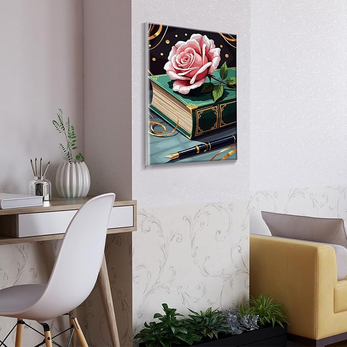 ATDMS Paint by Numbers Kit for Adults with Frame Flower Paint by Number with Easel Book Adult Paint by Number Kits Framed Canvas DIY Acrylic Oil Painting Kits for Home Wall Decor 8x12 Inch