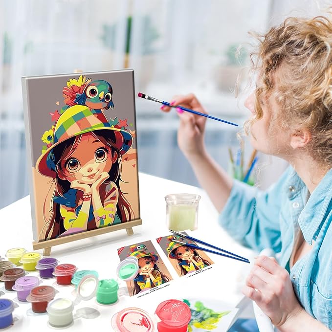 ATDMS Paint by Numbers Kit for Adults with Frame Cartoon Paint by Number with Easel Cartoon Character Adult Paint by Number Kits on Canvas Paint by Number with Frame for Home Wall Decor 8x12 Inch