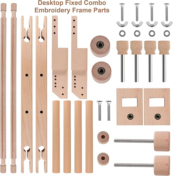 Simple Embroidery Frame and Embroidery Holder Combo Set，Beech Wood Fixable Desktop Cross Stitch Scroll Frame, Quilting Frames, Stitching Frame for Sewing, Cross Stitch, Needlepoint Holder