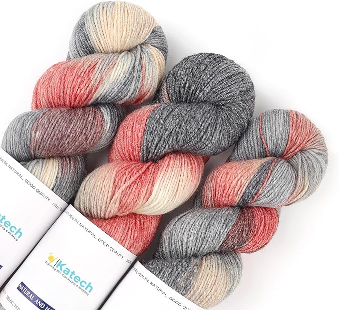 Katech Wool Yarn for Crocheting- 3 Pack 10.58oz/300g Cashmere Yarn- 52% Wool, 10% Cashmere, 38% Polyester, DK Weight Yarns #3-885 Yards Hand Dyed Yarns for Knitting Socks Sweater Shawl-Black Red