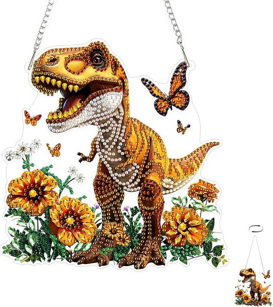TOSTOG Mighty Dinosaur Diamond Art Pendant Kit for Adult, Yellow Diamond Painting Hanging Kit for Beginners, 5D DIY Crafts Gem Art, Waterproof Full Accessories for Home Decor Idea 20 * 20 cm/8 * 8 in