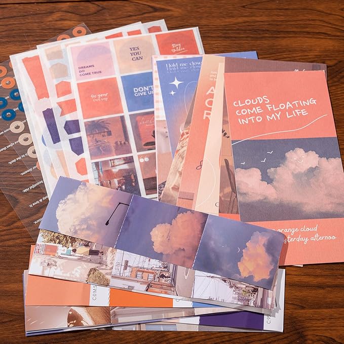 YagCu Aesthetic Scrapbook Kit, Sunset Junk Journal Supplies, Vintage Journaling and Scrapbooking Set, Bullet Journals Materials, Large Collection for Women Adults Beginners, Arts Craft