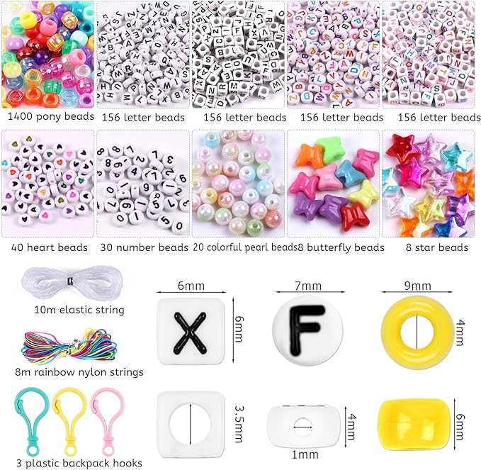 3080 Pcs Pony Beads for Bracelet Making Kit, 56 Colors 6x9mm Rainbow Kandi Beads, Friendship Kandi Bracelet Kit with 800 Pcs Colorful Alphabet Letters for Jewelry Making for DIY Crafts Gifts