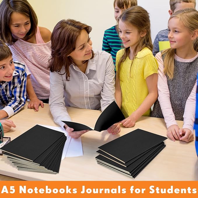 mimorou 100 pcs journals notebooks bulk - kraft softcover a5 small notebooks 5.5 inch x 8.3 inch notepads with 60 page 30 sheet for writing sketch travel office supplies(black,lined)