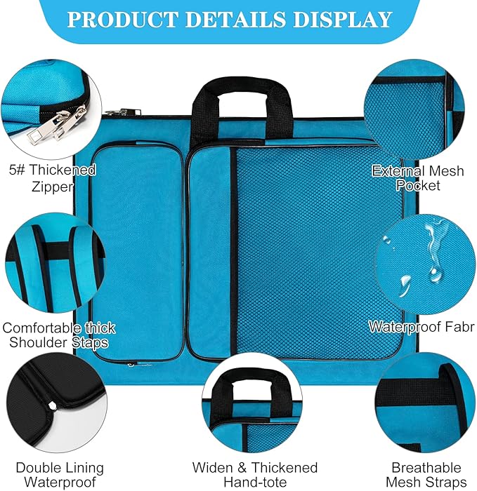 Art Portfolio For Kids Artwork, Artist Bag Organizer 15x18 In For Children Drawing Lesson,A3 artist Backpack Storage Sketchbook,Drawing Pencil,Artwork Set.Empty art case(Blue)