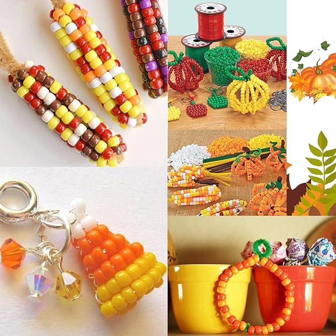 megoogo 1000pcs fall thanksgiving pony beads assorted opaque round plastic beads for autumn diy crafts home decor necklaces bracelets earrings