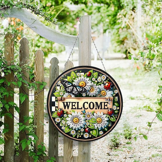 Generic DIY Hanging Diamond Pendant Special Shaped Crystal Diamond Art Painting Ornament Single Sided for Window Home Garden Wall Door Decor-Butterfly Daisy Flowers