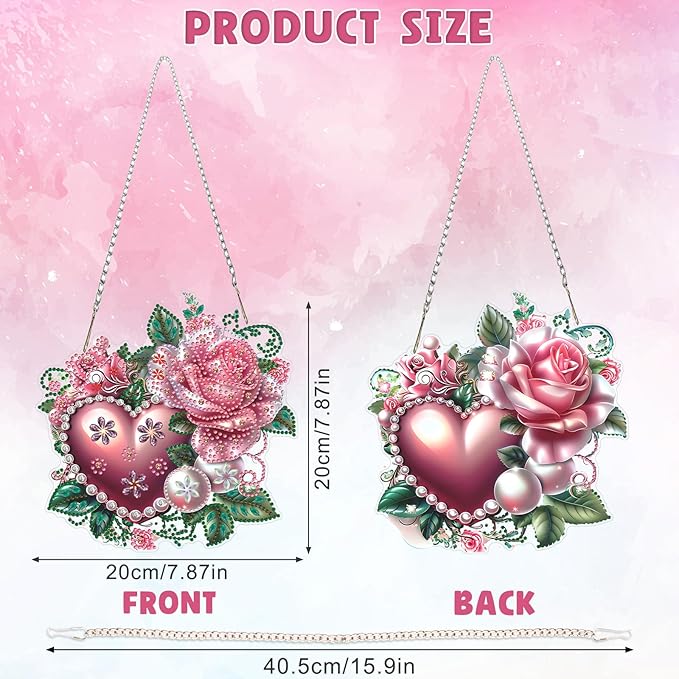 DOMROM Heart Diamond Art Hanging Kits for Adults Beginner, Special Shaped Crystal Diamond Painting Heart Pendant, DIY Diamond Art Suncatchers Valentine's Day for Home Garden Wall Decor Gift