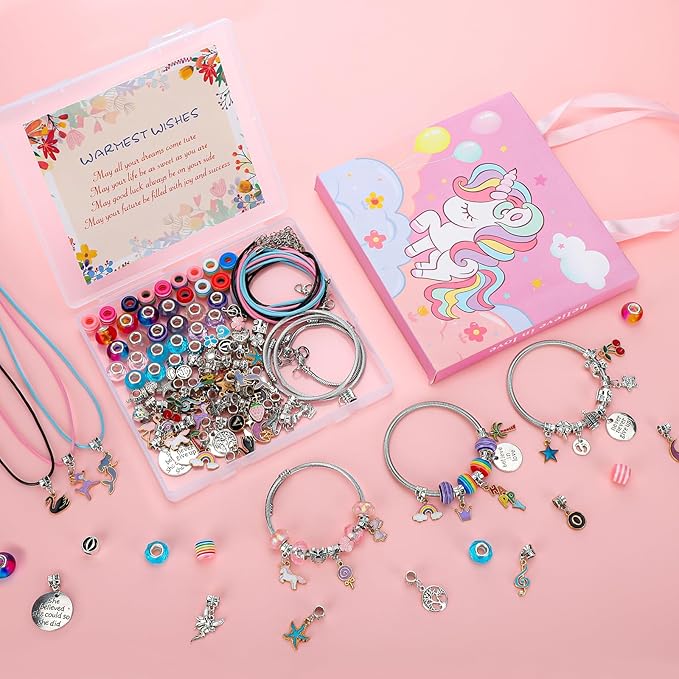 Soleebee Charm Bracelet Making Kit, Unicorn Mermaid Jewelry Making Supplies Beads DIY Art Craft Set Jewelry Making Kit for Girls Teens Age 6-12