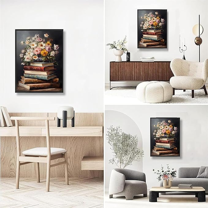 Book Paint by Numbers for Adults with Framed Canvas - with Wooden Easel, Paint by Number on Canvas Flowers, Acrylic Vintage Oil Painting Kit with Brushes Nice Gift Box for Home Wall Decor (12x16 inch)