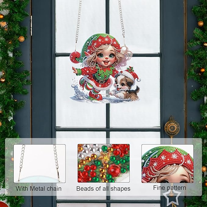 AiYuanzsh Diamond Painting Pendant Kit for Adults, 5D Special Shape Crystal Rhinestones Diamond Art Hanging Sign, Merry Christmas DIY Craft Door Window Wall Pendant Decoration Gift 24.2×23.8cm