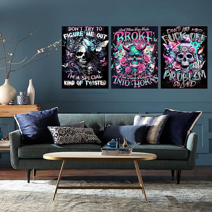 Meothan 3 Pack Diamond Art Kits for Adults, Sugar Skull Diamond Painting Kits for Adults, 5D DIY Round Full Drill Gothic Gem Art Paint with Diamonds Dots Crafts Set for Home Decor Gift 12x16inch