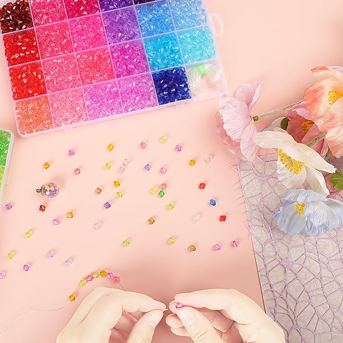 XSEINO 3760 Pieces 6mm Crystal Beads for Jewelry Making, 47 Colors Crystal Acrylic Beads for Bracelets Jewelry Making and DIY Crafts