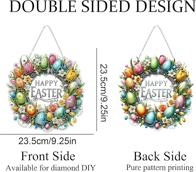 DIY Acrylic Diamond Art Painting Wreath Kits Special Shaped Rhinestone 5D Diamond Art Window Pendants Home Garden Wall Hanging Kits Hanging Ornament (Easter Wreath)