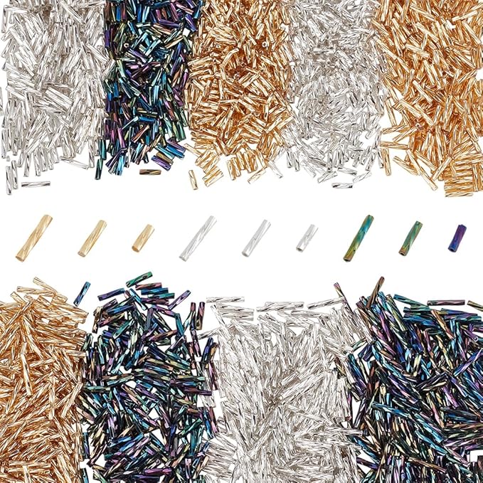 PH PandaHall 1998Pcs 9 Style Glass Bugle Beads, 6/9/12mm Long Tube Seed Bead Loose Spacer Bead for Earring Bracelet Neckalce Jewelry DIY Craft Making, Hole 0.5mm