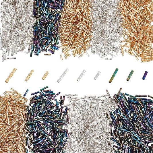 PH PandaHall 1998Pcs 9 Style Glass Bugle Beads, 6/9/12mm Long Tube Seed Bead Loose Spacer Bead for Earring Bracelet Neckalce Jewelry DIY Craft Making, Hole 0.5mm