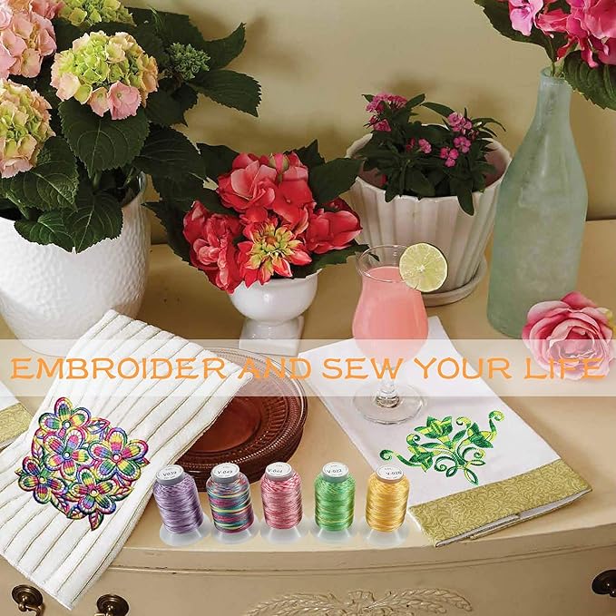 New brothread 50 Colors Variegated Polyester Embroidery Machine Thread Kit 500M (550Y) Compatible with Brother Janome Babylock Singer Pfaff Bernina Husqvaran Embroidery and Sewing Machines