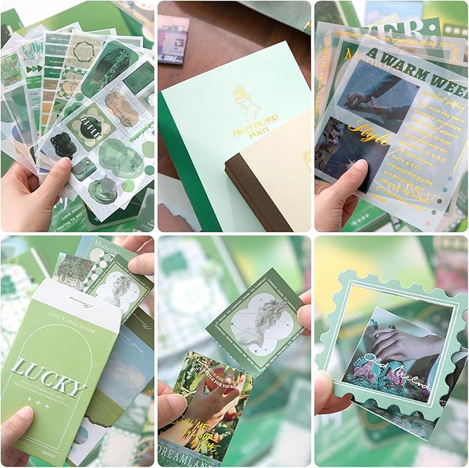 scrapbook supplies kit, vintage junk journaling supplies, scrapbooking kit with aesthetic stuff, stationary set, diy journal accessories, ephemera collage craft supplies gift for adults women beginner