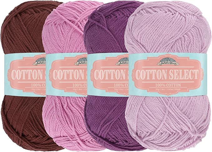 JubileeYarn Cotton Select Yarn - 50g/Skein Sport Weight - Shades of Purple - 4 Skeins