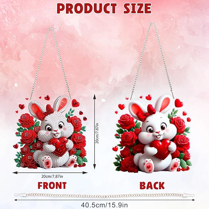 DOMROM Rabbit Diamond Art Hanging Kits for Adults Beginner, Special Shaped Crystal Diamond Painting Rabbit Pendant, DIY Diamond Art Suncatchers Animal for Home Garden Wall Decor Gift