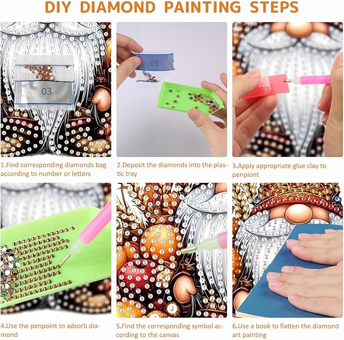 SENQAO Gnome Diamond Art Hanging Kits for Adults Kids, Acrylic Diamonds Painting Pendant Board Kits Thanksgiving, Diamond Art Painting Window Pendants Home Garden Wall Hanging Kits Hanging Ornament