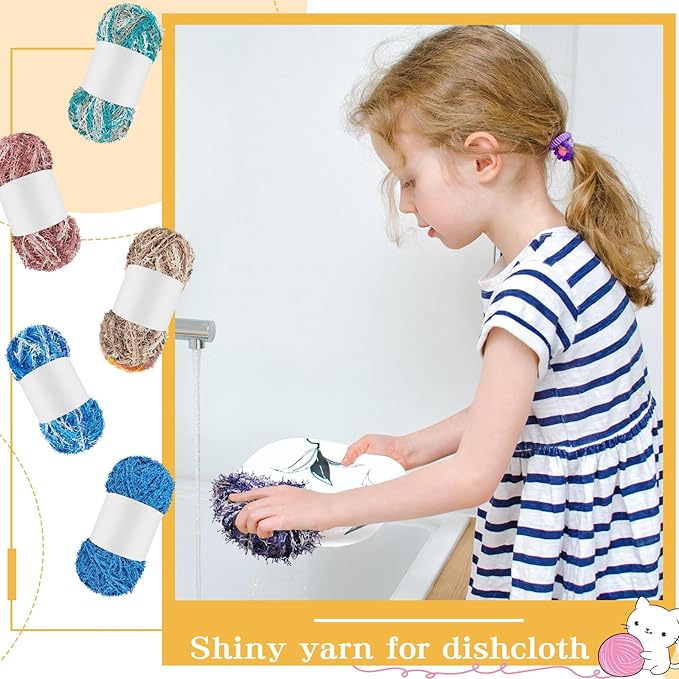 Amylove 12 Skeins Scrubby Yarn 230 Ft/ 76.7 Yard, 3 oz Assorted Colors Scrubby Stripes Polyester Scrub Yarn for Knitting Weaving Crochet Craft Project