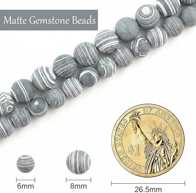 Stone Beads, 45pcs Matte Black and White Malachite, 8mm Round Loose Beads for Jewelry Making, Bracelets, with Bag, String & Card
